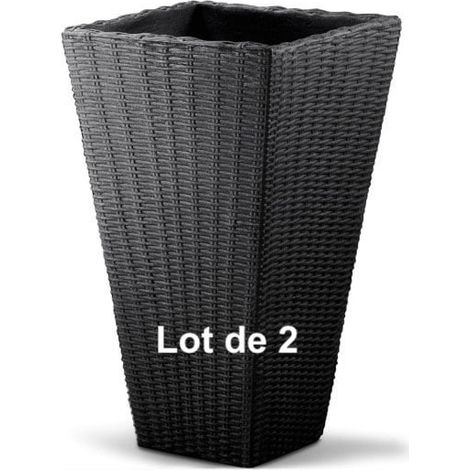 Lot de 2 Pots de fleurs imitation rotin anthracite 40 x 40 x 70 cm (1/2)