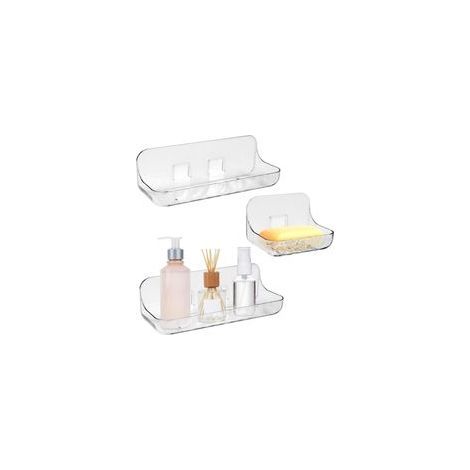Pcs Etagère sans Perçage en Plastique, Support de Douche Transparent Adhésive, Tablette Salle de Bain, Rangement Salle de Bain sans Percage, 2 Tailles, pour Chambre Salon Cuisine (1/5)