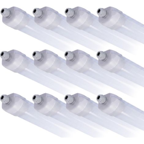 Lot de 12 Réglettes LED Etanches 120cm 20/30/40W 120lm/W Traversantes CCT IP65 - 120 deg - Switch 3000-4000-6500K