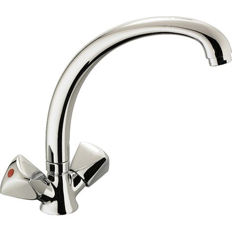 Eurosanit – Mélangeur de cuisine bec haut mobile – Corps laiton finition chrome – Hauteur sous bec 205mm – 2 têtes céramiques 1/4 de tour