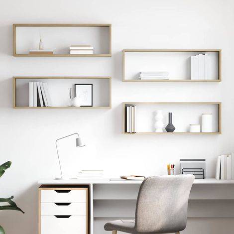 vidaXL Estante cubo pared 4uds contrachapado roble Sonoma 80x15x26,5cm (1/5)