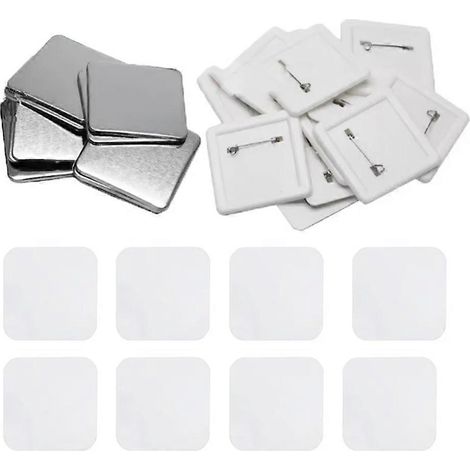 Kit de badges carrés vierges à épingler (50 x 50 mm) pour la création de badges magnétiques pour réfrigérateur ou bureau à domicile.