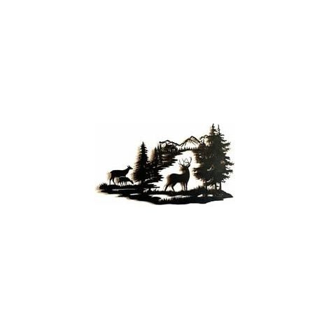 Forest Deer Scene Mur Art Metal Mountain Hanging Mur Mur Sculpture Deco Pour Salon Metal Mountain Art Forest Deer Scène Mur Mur De Suspension Sculpture Pour Le Sa (1/5)