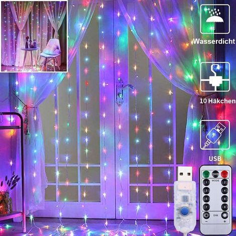 Rideau lumineux LED 3 x 3 m, 300 LED, 8 modes d'éclairage, décoration de Noël intérieure et extérieure, guirlande lumineuse USB avec télécommande, couleurs variées (1/5)