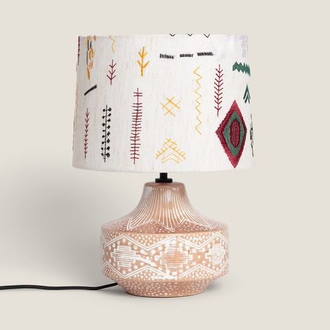 Lampada da Tavolo Tessuto e Legno Agra  Multicolore (1/5)