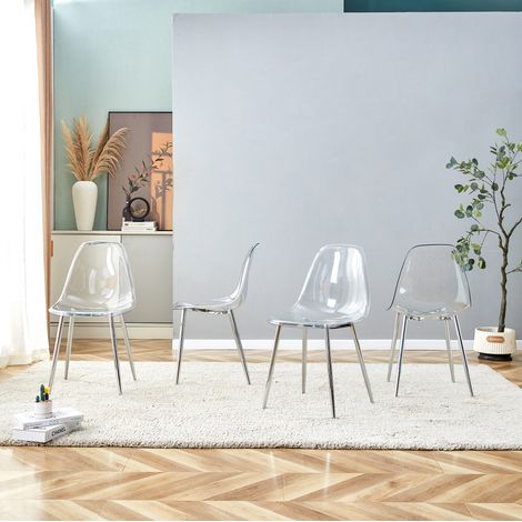 Sillas comedor 4 unidades transparentes metal OKMYHOME (1/5)