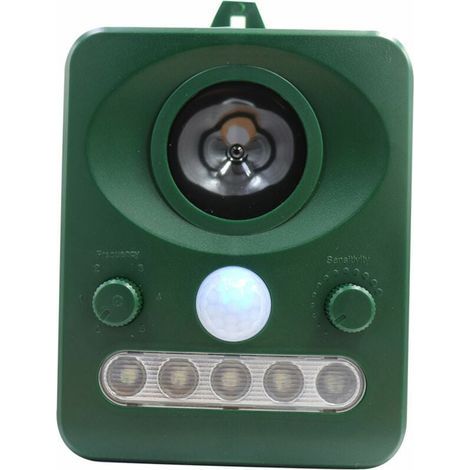 Repulsif d'oiseaux a ultrasons solaire exterieur, double charge solaire, conception etanche, batterie integree, vert herbe (1/5)