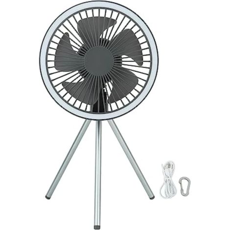 Ventilateur de camping, ventilateur de bureau portable rechargeable avec batterie externe et éclairage LED (1/5)