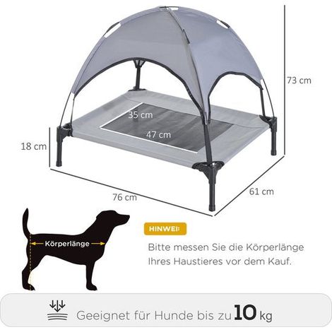 PawHut Lit pour chien chat sur pieds grand confort velum anti-UV tissu oxford micro-perforé + parasol + sac de transport inclus gris noir