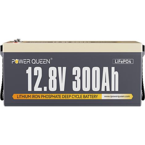 Power Queen – Batterie Lithium 12V 300Ah 3840Wh LiFePO4 – BMS 200A – 4000-15000 cycles – Pour systèmes solaires et véhicules de loisirs
