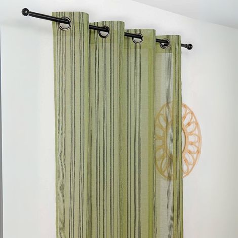 Voilage à l'aspect lin aux rayures verticales Vert 140x280 cm (1/3)