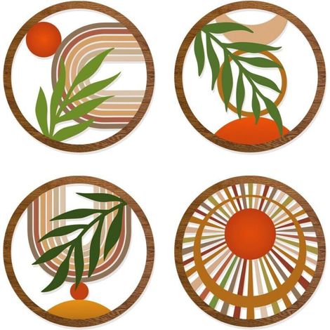 Set of 4 rustic and minimalist hollow wooden boho wall decorations for bedroom, living room, 10 inches (rustic, 4) (1/5)