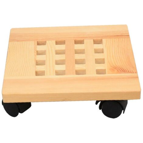 QORVA-Plateau de pot de fleurs en bois carré de 25 cm de diamètre, support de fleurs mobile avec base de pot de fleurs à roulettes, 2 pièces