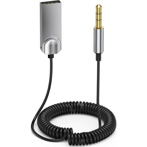 Adaptateur auxiliaire Bluetooth pour voiture, récepteur sans fil 5.0 tressé USB vers jack 3,5 mm avec microphone intégré pour haut-parleur audio de voiture et audio domestique (1/5)