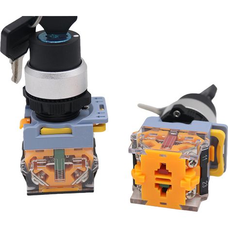 LA155B-11Y/2 Key Switch with Thickened Aluminum Ring and Silver Dot, Two-Position Changeover Switch, Normally Open and Normally Closed, 22mm (1/4)