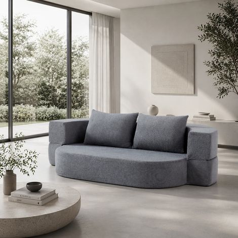 Sofá cama plegable de 2 plazas en tela suave color gris claro, sofá convertible con espuma de alta densidad y 2 cojines para salón y dormitorio (1/5)