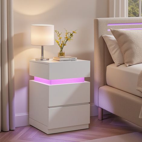 Table de Chevet avec Éclairage LED, Lot de 2, avec 3 Tiroirs, pour Chambre, Moderne, 35,1 x 40,1 x 55,1 cm, Blanc (1/5)