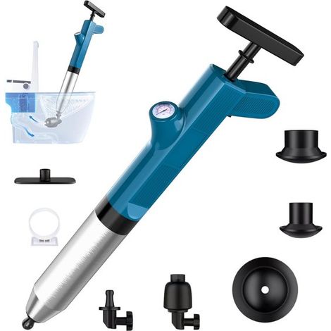 Kit per la pulizia del WC, pulitore ad aria compressa ad alta pressione per scarichi, pulitore per lavandini, potente pulitore per scarichi con visualizzazione della pressione in tempo reale per WC (1/5)