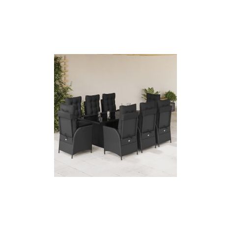 Ensemble à manger de jardin 9pcs coussins noir résine tressée (1/5)