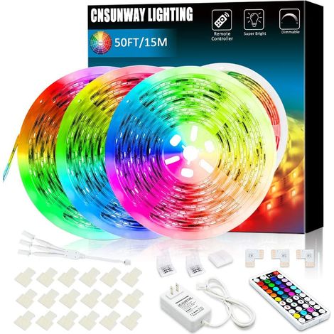 Ruban Led RGB - 15 m - 450 LED 5050 - Alimentation 24 V - Télécommande RF 44 touches - Pour Cuisine Chambre Bar Décoration DIY