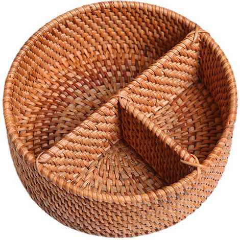 Caja de almacenamiento portátil y decorativa de ratán marrón con tres compartimentos para oficina y hogar – 26 x 19 x 6 cm (1/5)