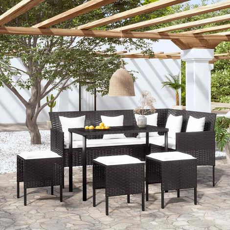 Ensemble de canapés en L 5pcs  Ensemble Canapés droits de relaxation  avec coussins Résine tressée Noir 23008 (1/5)