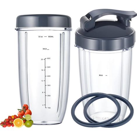 Accessoires pour blender - Lot de 6 gobelets de rechange compatibles avec les blenders Nutribullet, gobelets de 950 ml / 700 ml avec couvercle à clapet et couvercle plat, joint en caoutchouc. Compatib