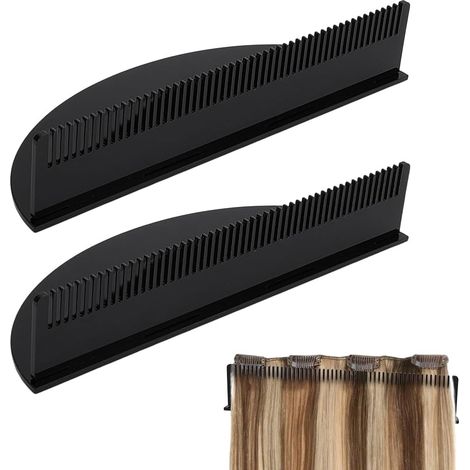 Juego de 2 soportes para extensiones de cabello, organizador y colgador de pared para extensiones de cabello para lavar, teñir, peinar y secar con secador, negro, 25x9x5cm