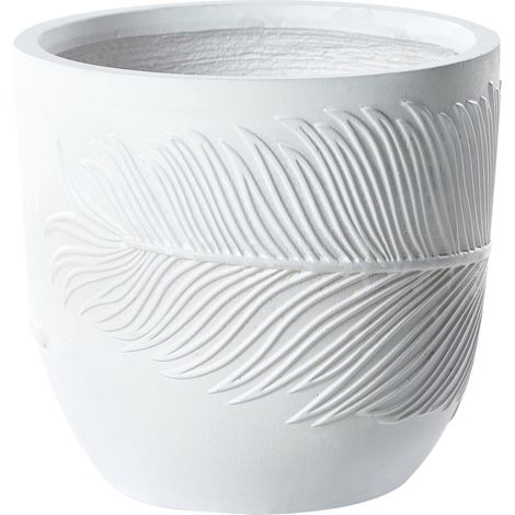 Pot de Fleurs Blanc Cassé en Fibres d'Argile Rond Cache-Pot 28 x 28 x 16 cm Ftero (1/5)