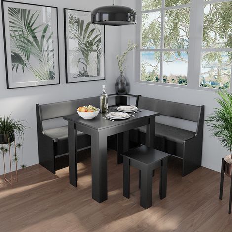 Combinazione di panche e tavolo ad angolo Roman, Nero, 150 x 41.5 cm con tavolo, Vicco