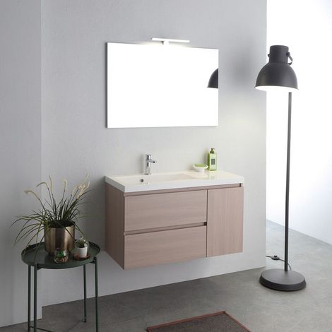 Mueble De Bano Suspendido De 90Cm Con Lavabo A La Izquierda Y Profundidad De 39Cm Malaga