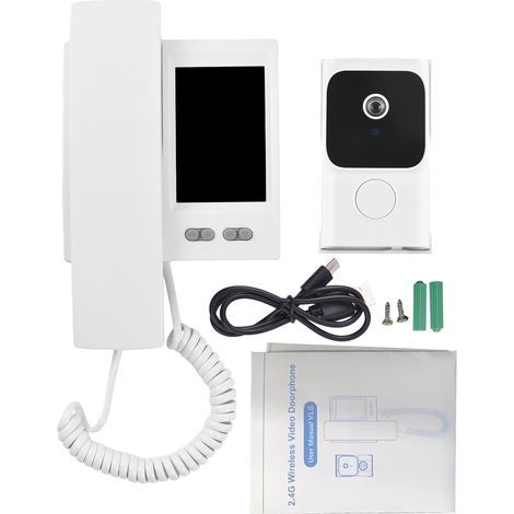 Système de visiophone avec écran IPS de 3,5 pouces, sonnette sans fil avec caméra, interphone de style téléphonique, vision nocturne infrarouge, 2 voies pour maison, bureau, villa, appartement (1/5)