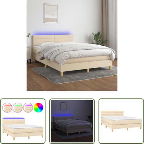 Matratze - Boxspringbett mit Matratze & LED Creme 140x200 cm Stoff (1/5)