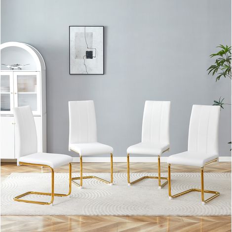 Sedia da pranzo in PU bianco e metallo oro, stabile, elegante e facile da pulire (1/5)