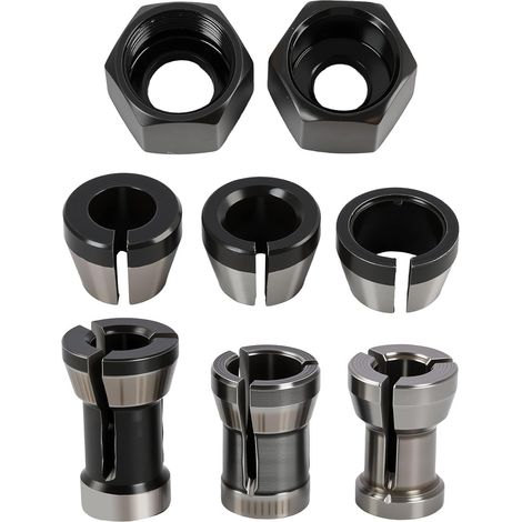 8 Pièces Adaptateur Pinces, Pinces de Serrage pour Défonceuse et Machine à Graver, Mandrins 6 mm, 6,35 mm, 8 mm, et 2 Écrous pour Fraiseuse, Défonceuse et Outils Électriques, Compatible (1/5)