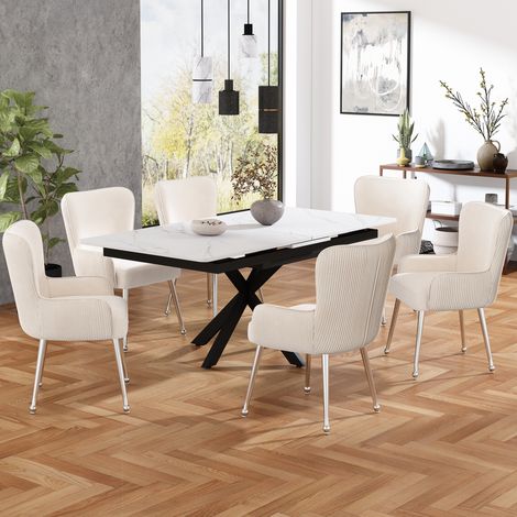 Chaise de salle à manger avec accoudoirs en velours beige, lot de 6 OKMYHOME (1/5)