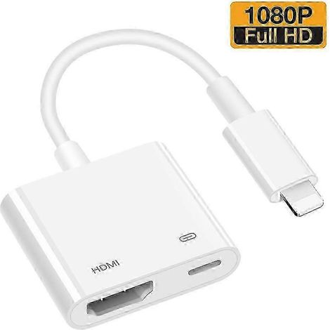 Adaptateur HDMI pour iPhone, adaptateur AV numérique 1080p pour iPhone vers TV, connexion Plug and Play compatible avec iPhone 14/13/12/11/X/XR/XS