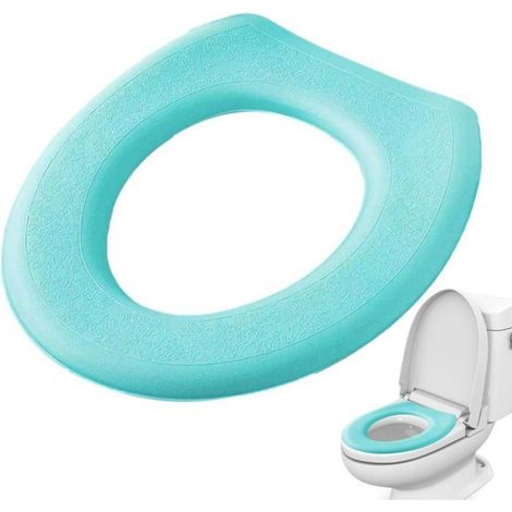 1 Coussin de siège de toilette, matériau EVA, extensible, couleur bleu, pour salle de bain (1/5)