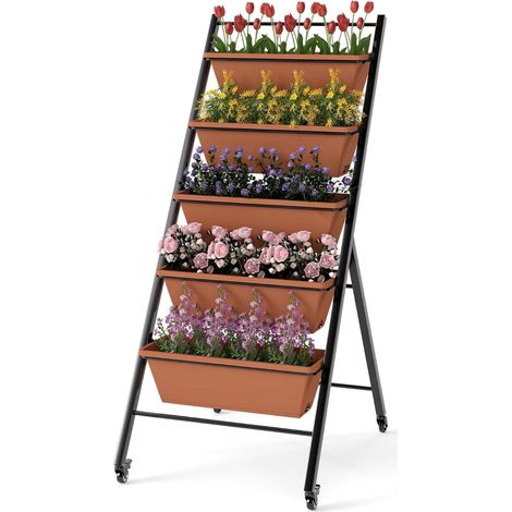 Fioriera verticale mobile a 5 ripiani 57 x 74 x 132 cm con drenaggio efficiente stile moderno metallo marrone 200012224