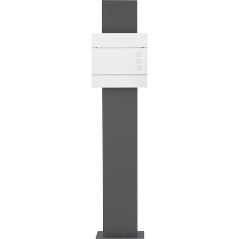 ECD Germany Cassetta Postale Design Moderno 37x10,5x36,5cm in Acciaio Inox Verniciato Bianco Buca Lettere con Porta-Giornale 2 Chiavi incl. Materiale di Montaggio con Supporto Verticale Altezza 170cm