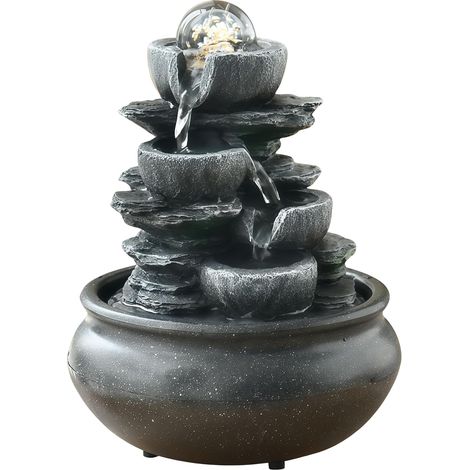 Fontaine d'intérieur, fontaine de table avec boule roulante, cascade naturelle avec effet pierre et lumière LED colorée, plateau de table, fontaine à eau, jardin en pierre, décoration de table zen (1/5)