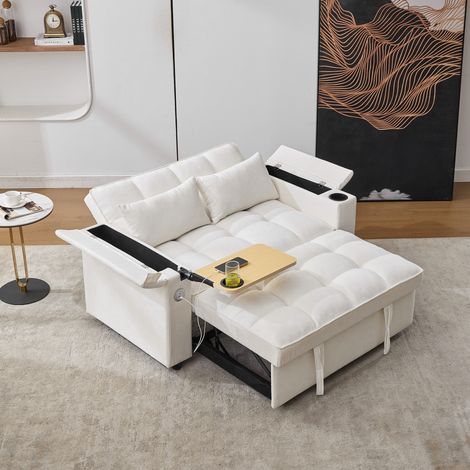 Sofá cama convertible 140,5x74x82 cm de tejido beige, modular para salón -FLORAGRACE (1/5)