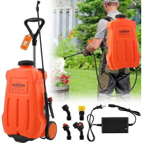 Pulvérisateur Électrique 20L, Chariot à roulettes Réglable, 0-65 PSI, Pulvérisateur Électrique Toiture Longue Portée à Batterie, Débit 3.6 L/Min avec 4 Buses de l'agriculture,de la médecine, etc