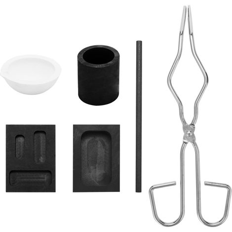 Kit de fusion de 6 pièces pour graphite argenté et argent : creuset, pince, bol de fusion, tige d'agitation, cuve cylindrique, outils de coulée de lingots et creuset carré pour graphite et quartz. (1/5)