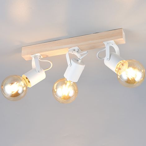 Lampe de plafond à 3 lampes Lynar Blanc avec du bois - R86663031