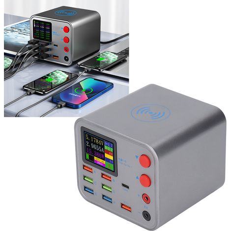 Chargeur multiport Antminer à 8 interfaces, affichage numérique, charge sans fil, QC3.0, compatible Apple et Android, 110-220 V, norme européenne 100-240 V (1/5)