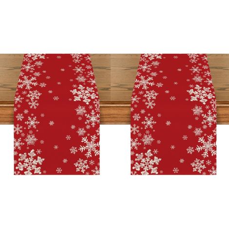 Camino de mesa con diseño de copos de nieve, decoración invernal para el hogar y fiestas, 33 x 183 cm, rojo, decoración de mesa de temporada (2 piezas) (1/5)