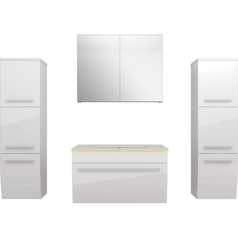 Badmöbel Set Gently 3 V3 Weiß Badezimmermöbel Badspiegel Waschtisch 70 cm mit 1x 5W LED / Energiebox (1/5)