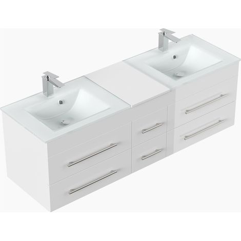 Badmöbel Vitro XL mit Doppel-Glasbecken SoftClose weiss hochglanz