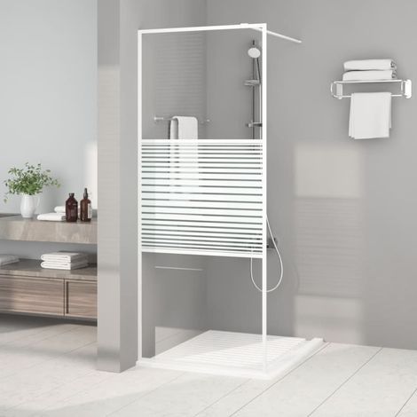 Paroi de douche pour douche à l'italienne, blanche, 80 x 195 cm, verre trempé de sécurité (1/5)
